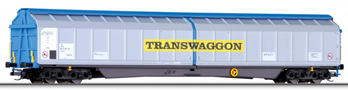 krytý nákladní vůz modrý se stříbrnými bočnicemi „Transwaggon“, typ Habins <sup>8/5</sup>