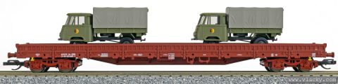 nízkostěnný nákladní vůz červenohnědý s nákladem vojenských vozů „Militärtransport“, typ Res <sup>3936</sup>