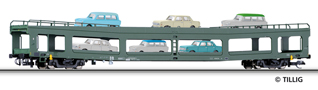 zelený na přepravu aut s nákladem 3x Trabant 601 a 3x Wartburg 353