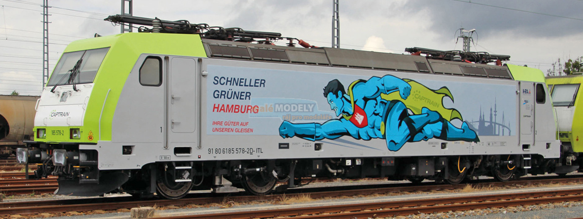 Elektrická lokomotiva 185 578-2 <b>SCHNELLER GRÜNER HAMBURG</b>, CAPTRAIN/ITL - (31.03.2017)