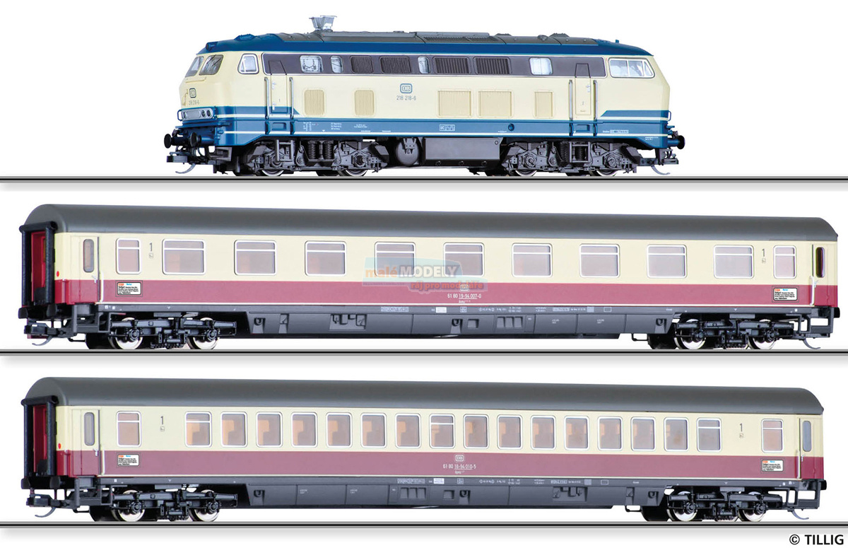 Set dvou osobních vozů TEE Merkur s dieselovou lokomotivou BR 218 (31.03.2018)