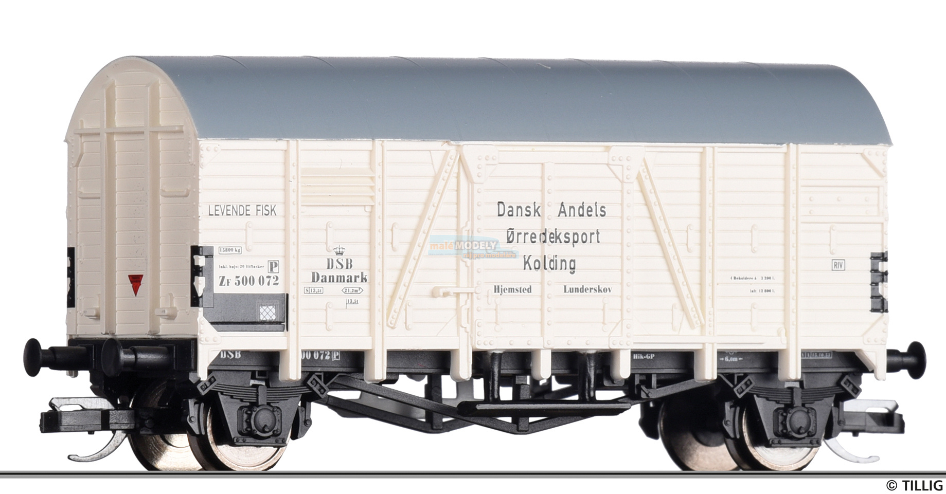 Gedeckter Güterwagen ZF -Dansk Andels Řrredeksport-, eingestellt bei der DSB, Ep. III