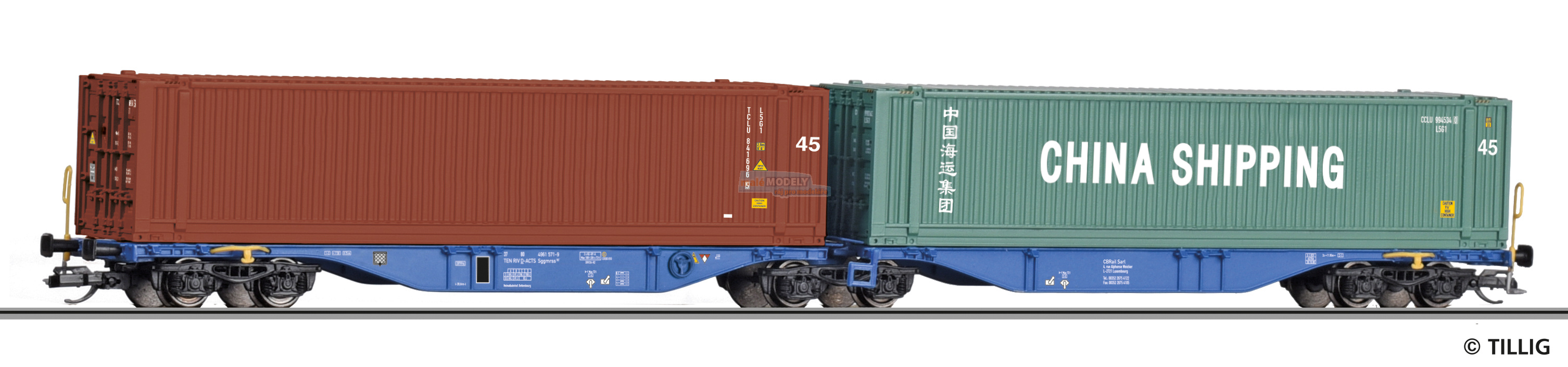 Containertragwagen Sggmrss der ACTS, beladen mit zwei 45‘-Containern Ep. VI