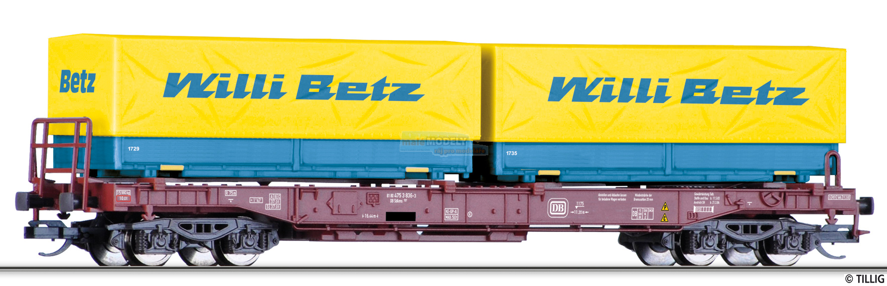Taschenwagen Sdkms 707 der DB, beladen mit zwei Wechselbehältern Willi Betz, Ep. IV