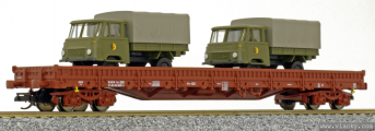 nízkostěnný nákladní vůz červenohnědý s nákladem vojenských vozů „Militärtransport“, typ Res <sup>3936</sup>