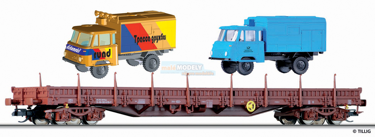 Nízkostěnný vůz Res ložený 2 auty LKW Robur LO 1801 Koffer - (31.03.2015)