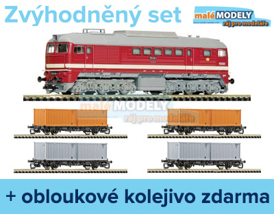 Zvýdhodněný digitální startset - dieslová lokomotiva BR 120 - osazena ZVUKEM + 4 x plošinový vůz s dvěmi 20 + centrála + MultiMA