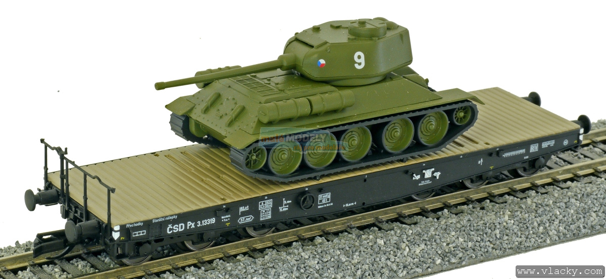 Plošinový vůz Px ložený tankem T34/85