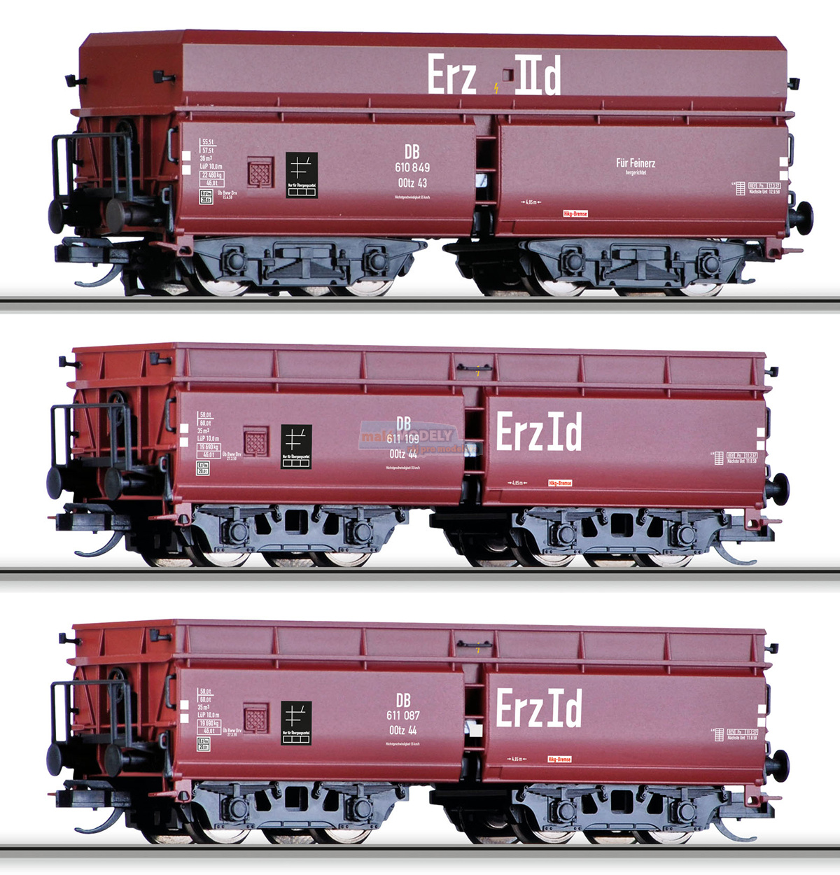 Set 3 samovýsypných vozů <b>Erzzug 2</b> - OOtz43 a OOtz44, nová forma