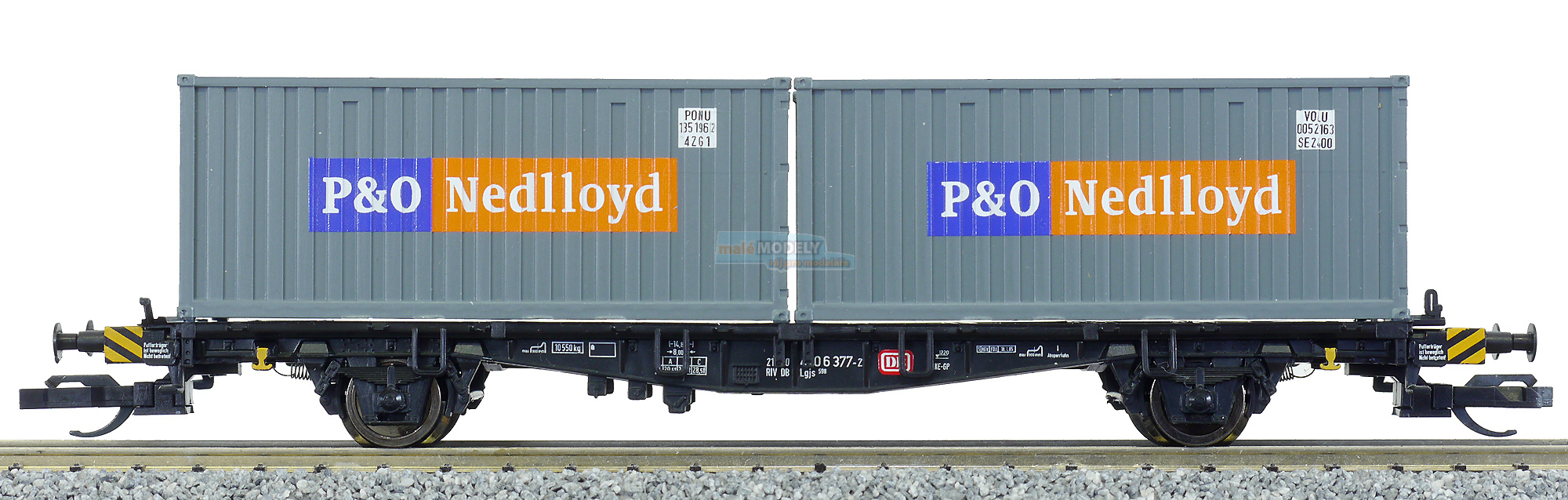 Kontejnerový vůz černý se dvěma kontejnery 20 P&O Nedlloyd