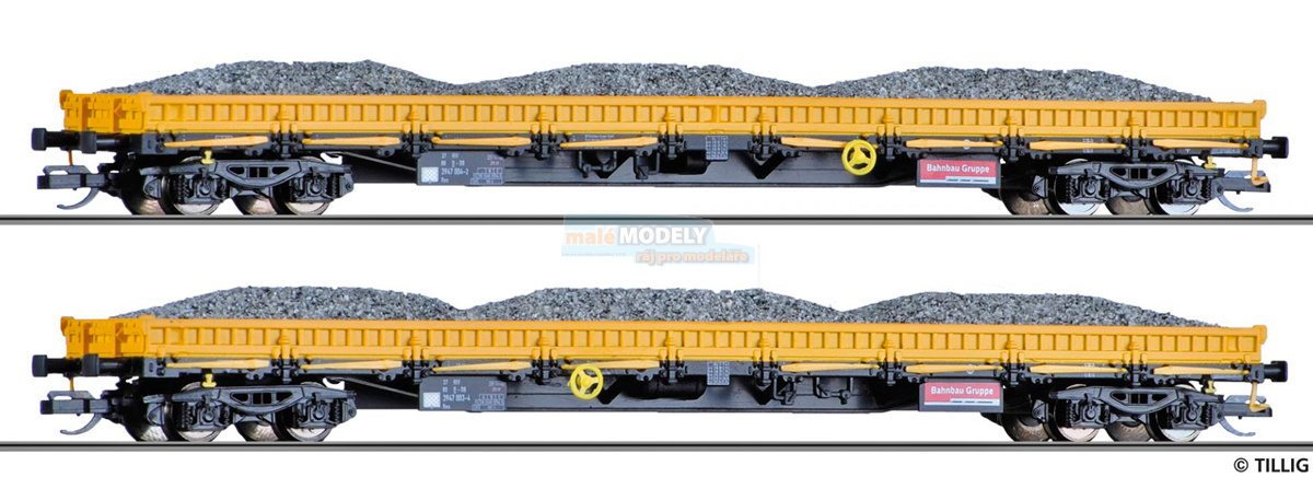 Set dvou nákladních vozů Res pracovního vlaku s nákladem štěrku, Tillig-TT-Club