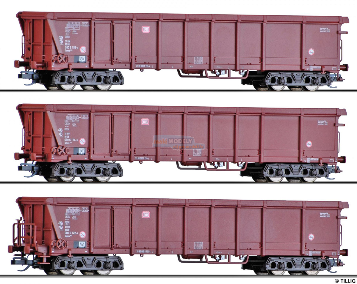 Set tří otevřených nákladních vozů Rolldachwagen Tamns 893