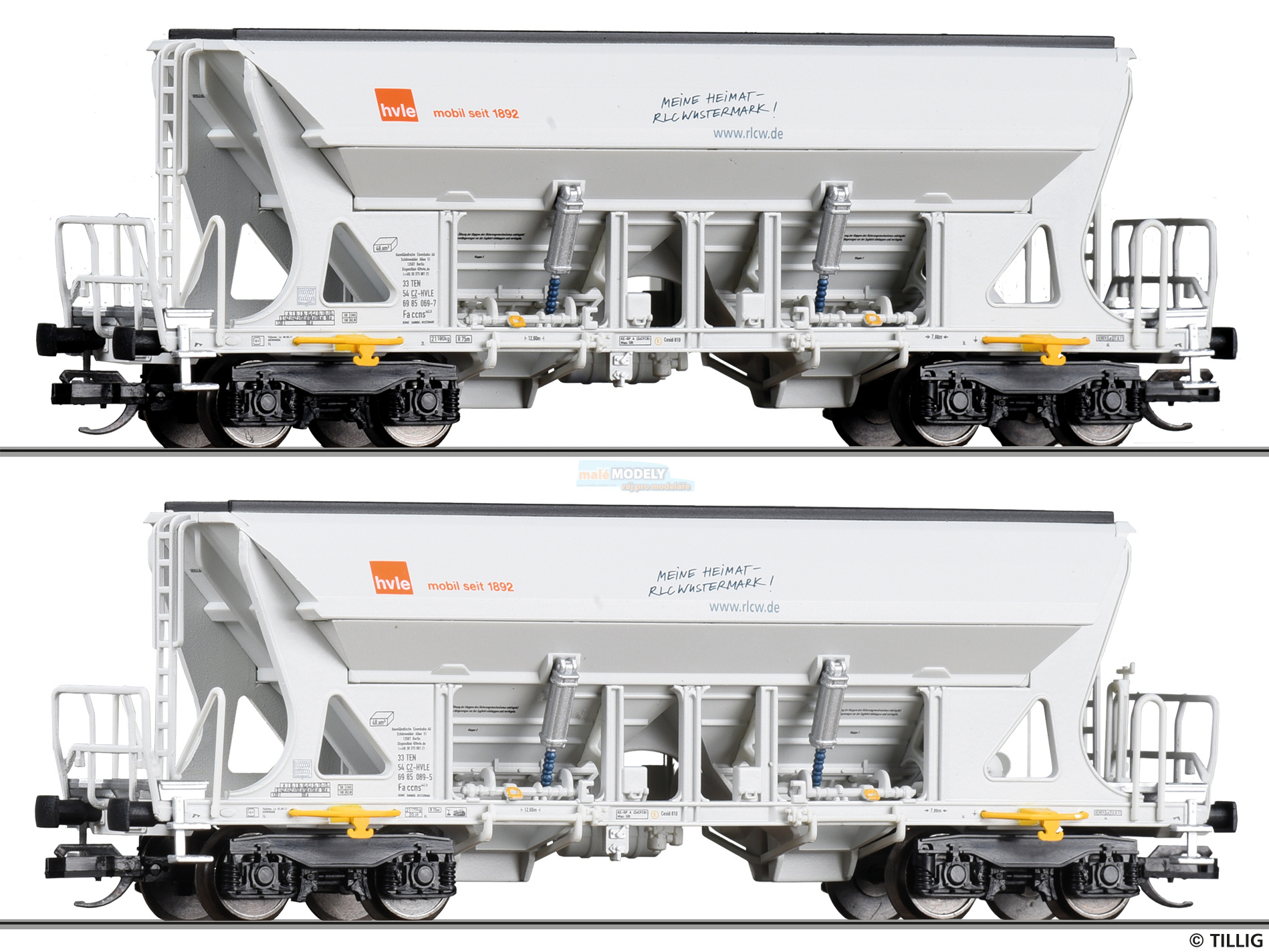 Güterwagenset der HVLE, bestehend aus zwei Selbstentladewagen Faccns, Ep. VI -FORMNEUHEIT-