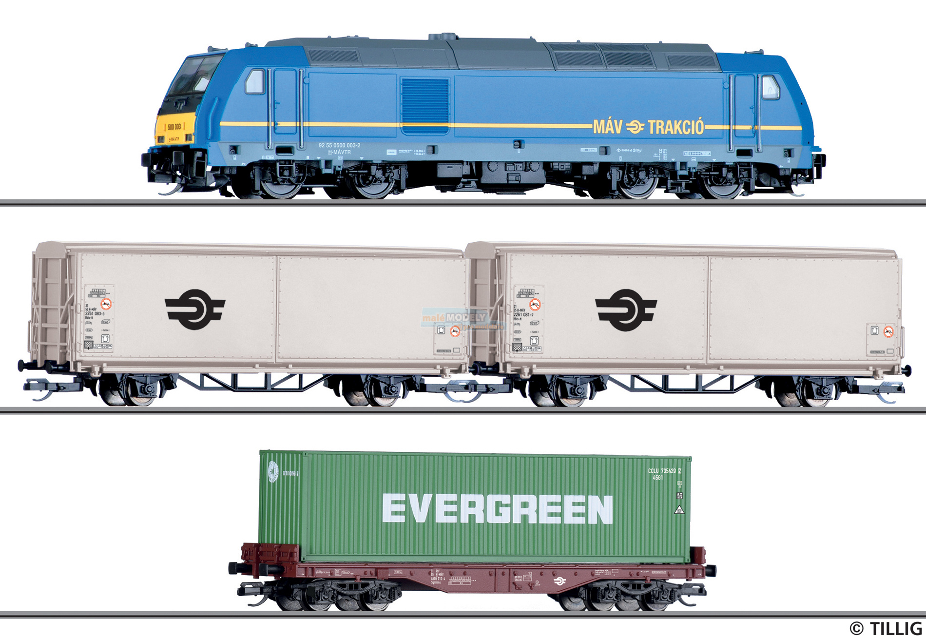 Start set - dieselová lokomotiva TRAXX se 3 nákladními vozy + koleje + regulátor