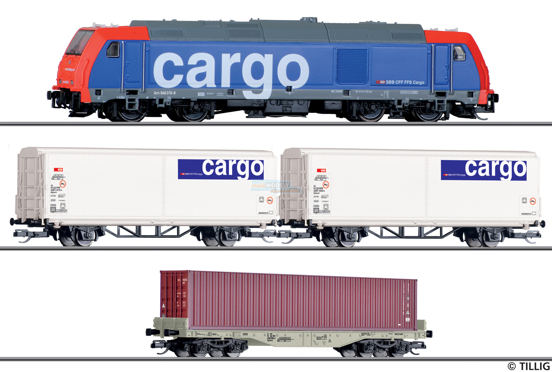Start set - dieselová lokomotiva TRAXX se 3 nákladními vozy + koleje + regulátor
