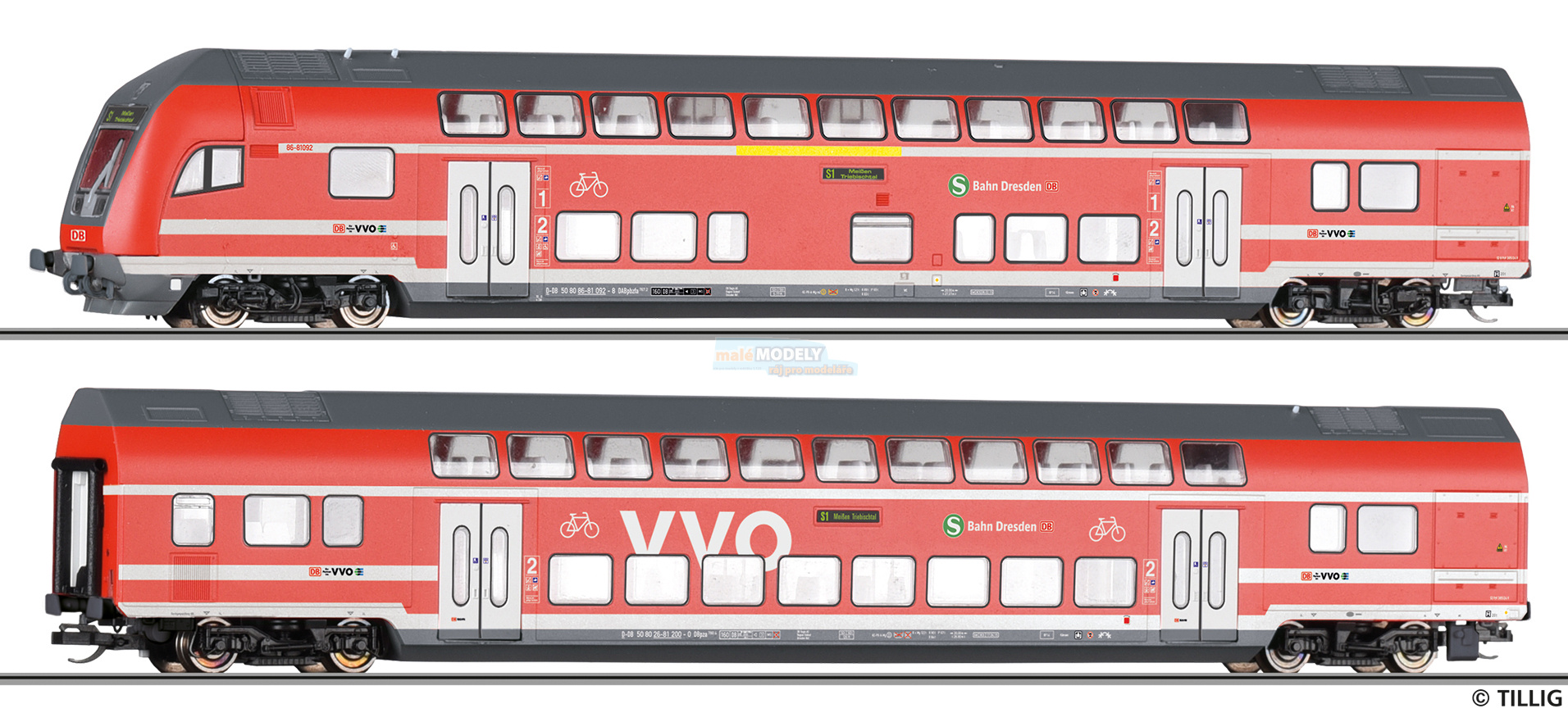 Reisezugwagenset S-Bahn Dresden der DB AG, bestehend aus einem Steuerwagen 1./2. Klasse DABpbzfa 767.2 und einem Doppelstockw-