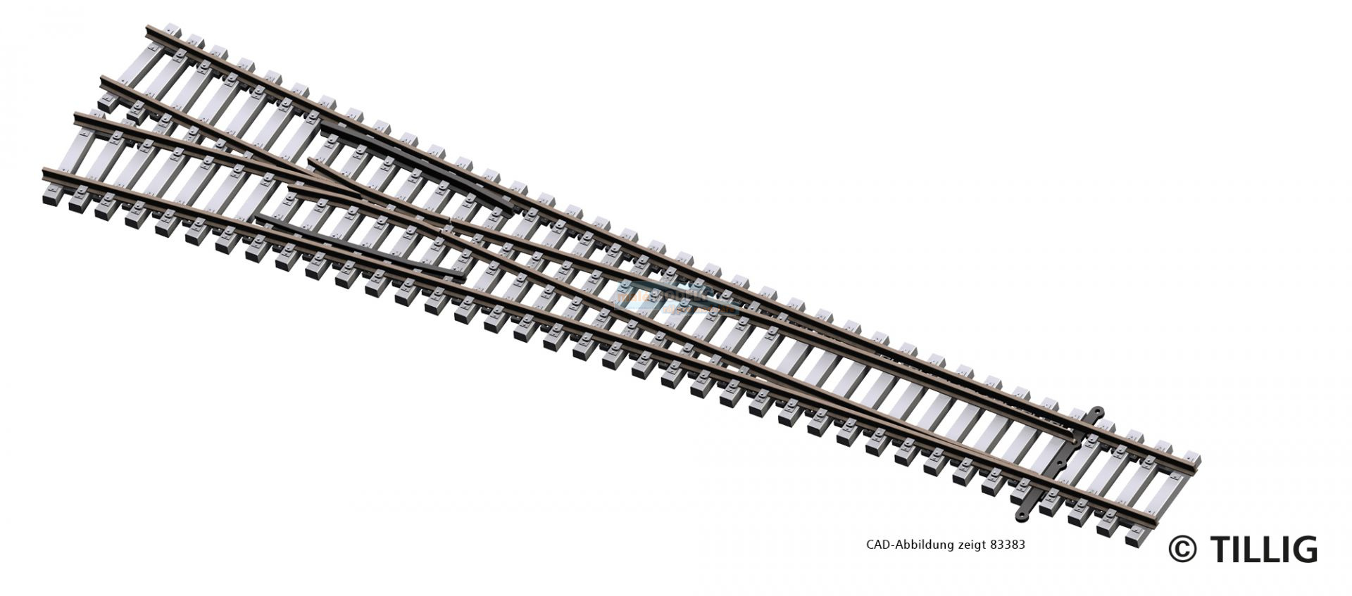 Einfache Weiche EW2 links 15°, Länge 166 mm, Betonschwelle -FORMNEUHEIT-