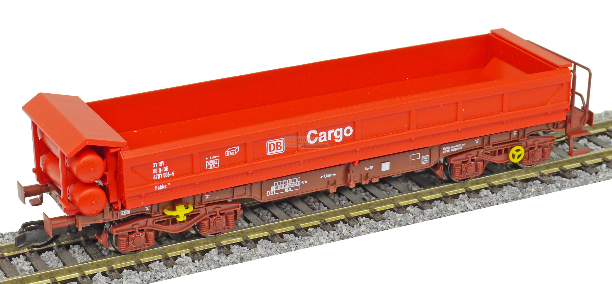 Plošinový vůz oboustranný, sklápěcí Fakks, DB Cargo,