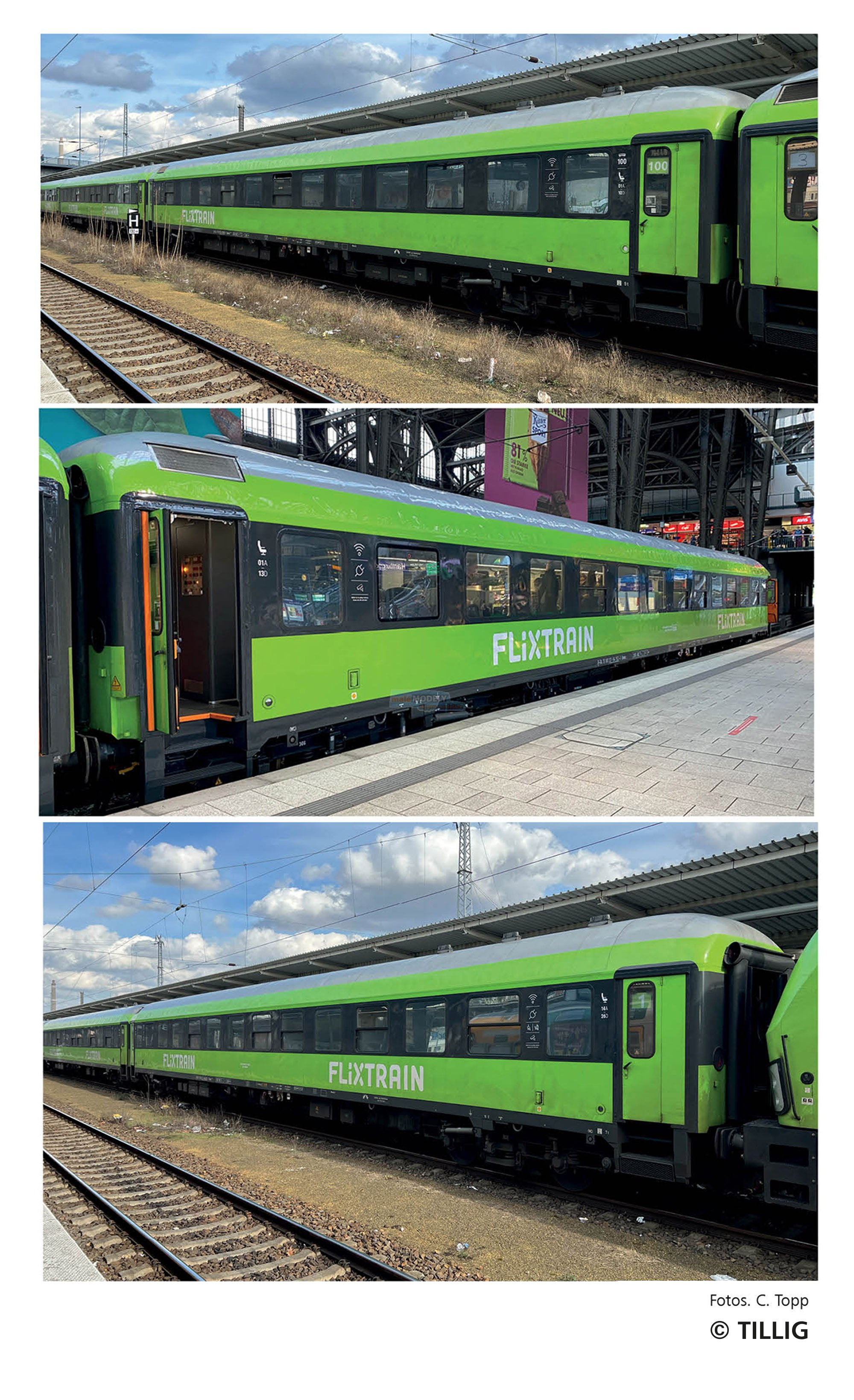 Reisezugwagenset *Flixtrain*, Teil 1, bestehend aus zwei Reisezugwagen Bmmz 264.4 und einem Bmmbz 166.4, Ep. VI