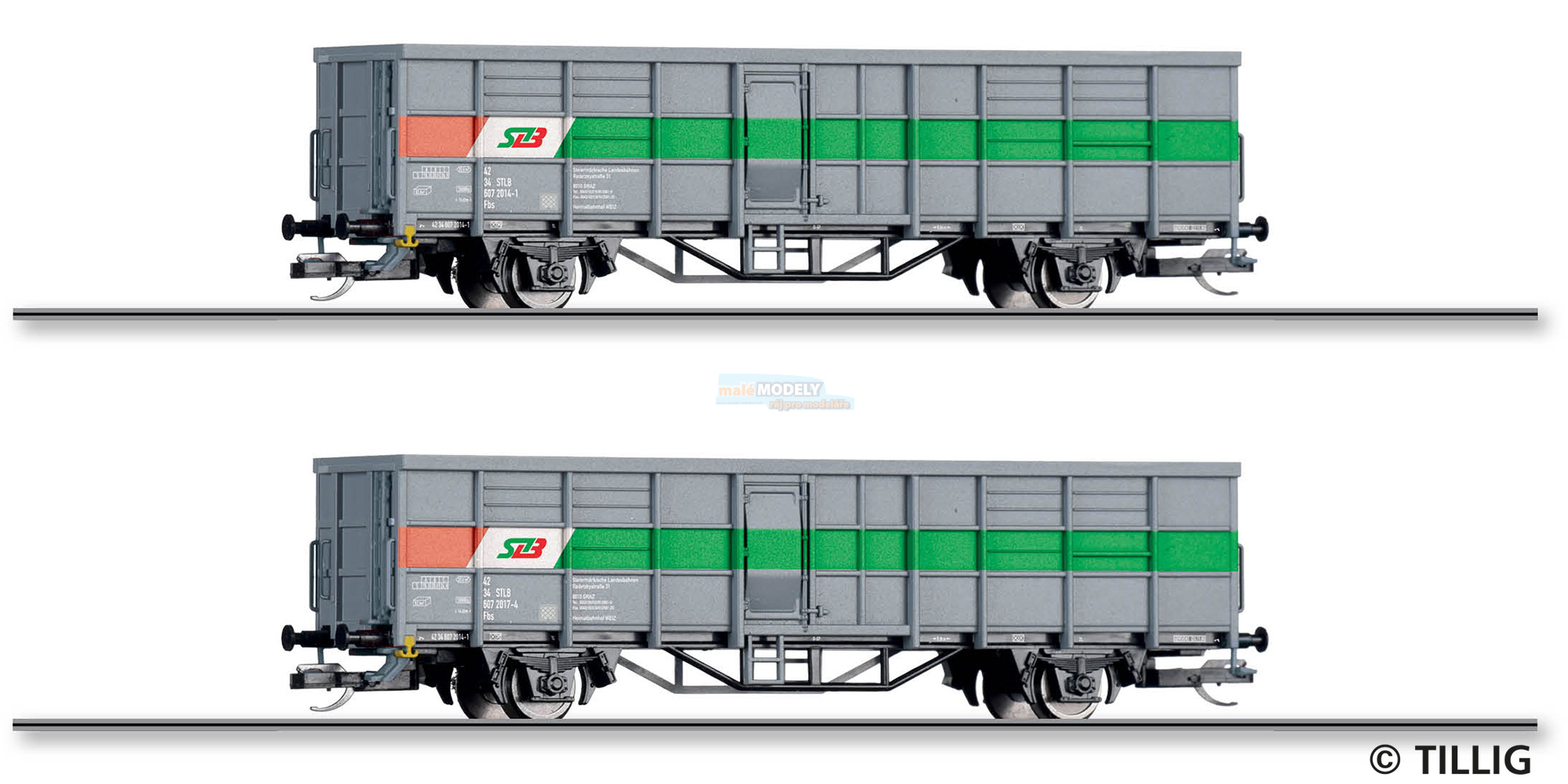 Güterwagenset der Steiermärkischen Landesbahnen, bestehend aus zwei offenen Güterwagen Fbs, Ep. V -FORMVARIANTE-