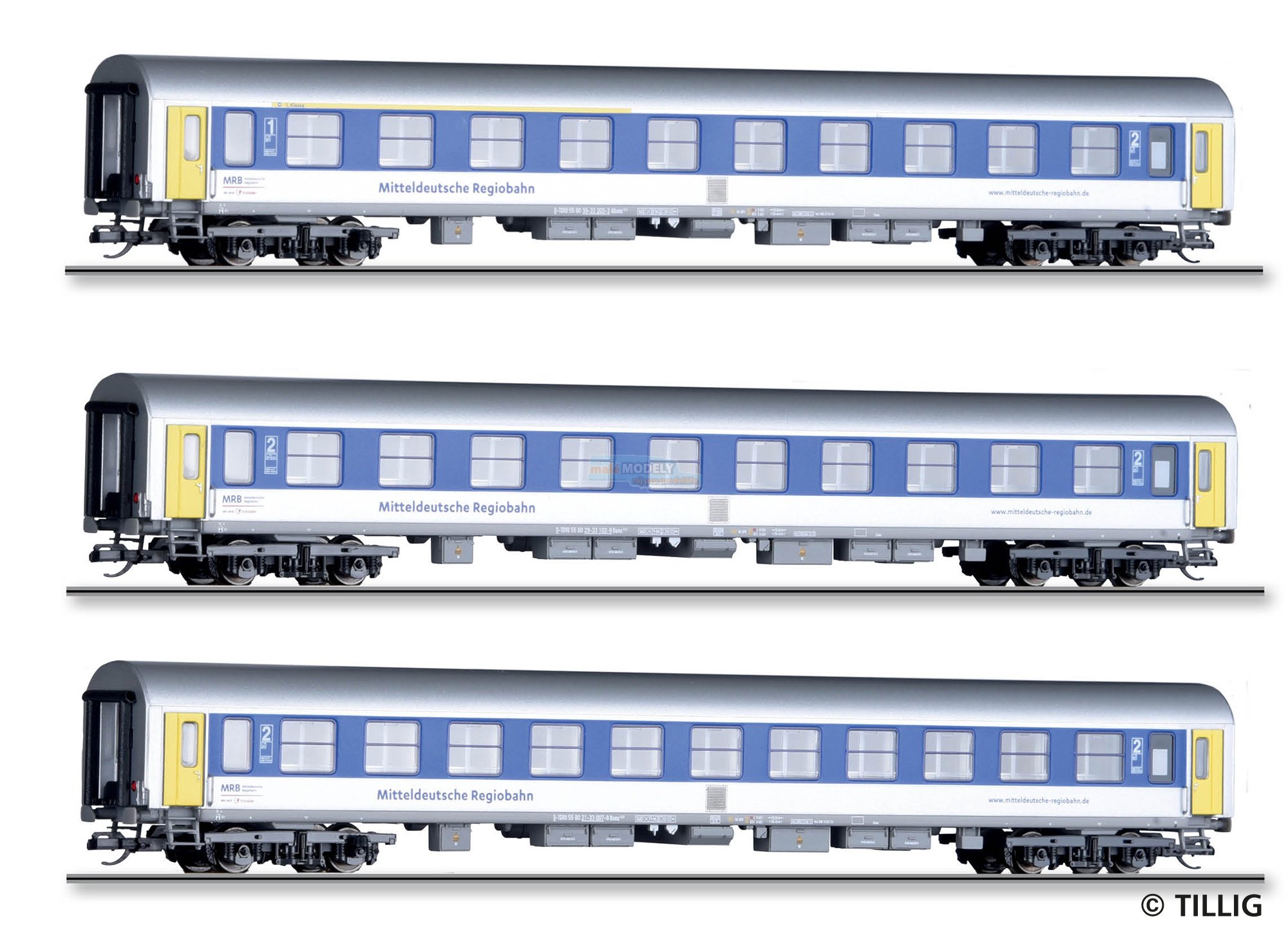 Reisezugwagenset der Mitteldeutschen Regiobahn, bestehend aus drei Reisezugwagen, Bauart Halberstadt, Ep. VI