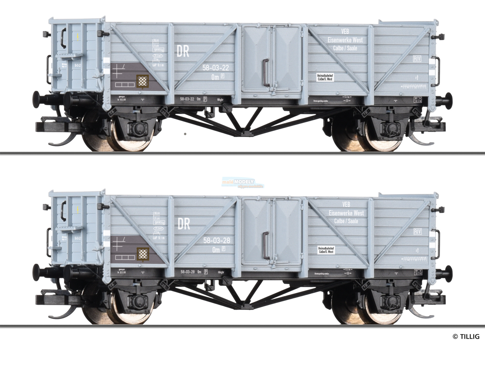 Set mit zwei Güterwagen Om VEB Eisenwerke West, DR, Ep. III