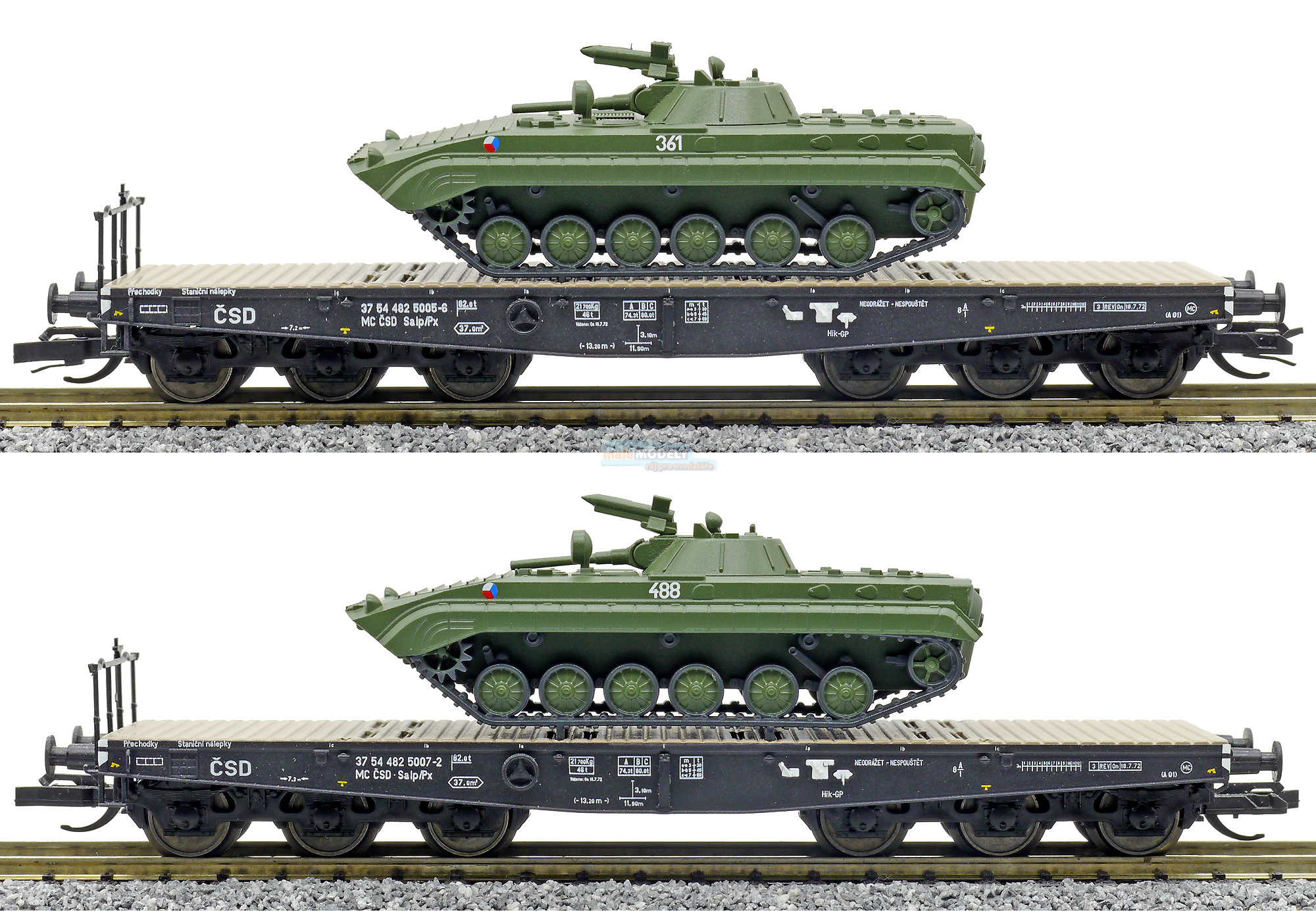 Set 2 plošinových vozů ložený tanky