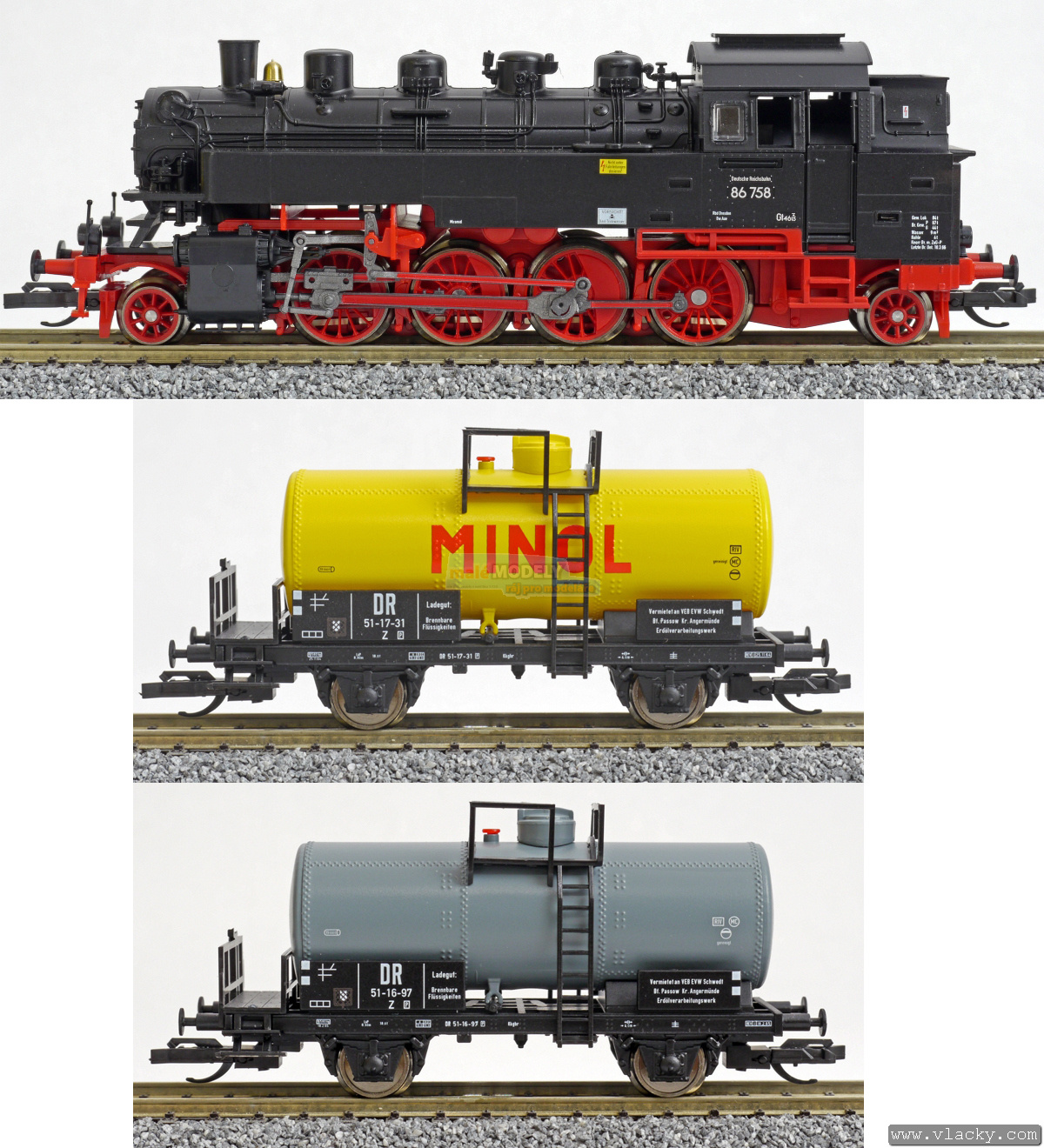 Set parní lokomotivy BR 86 + dva kotlové vozy