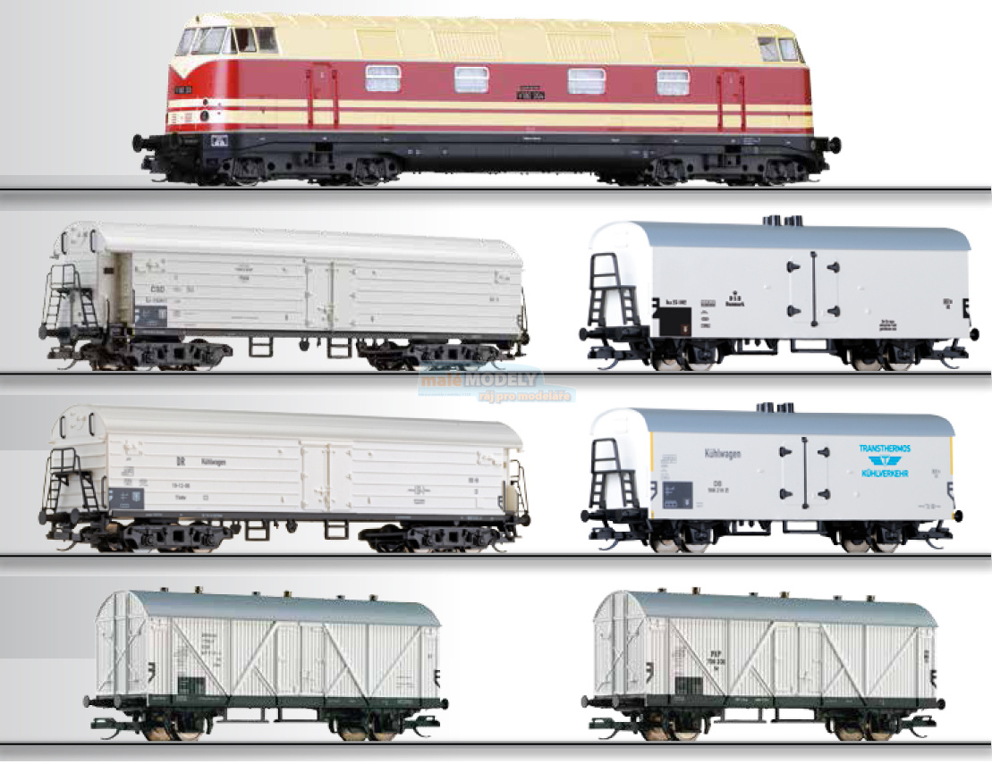 Set dieselové lokomotivy V 180 a 6x různý mrazící vůz <b>Internationaler Kühlwagenzug</b> - (31. 03. 2014)