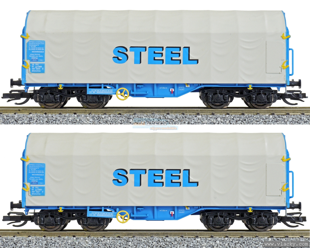 Set 2 plošinových vozů s plachtou Shimms STEEL