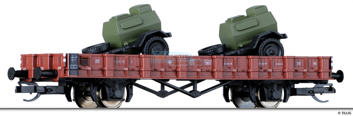 Nízkostěnný nákladní vůz Rm ložený dvěma přívěsnými vozíky na vodu